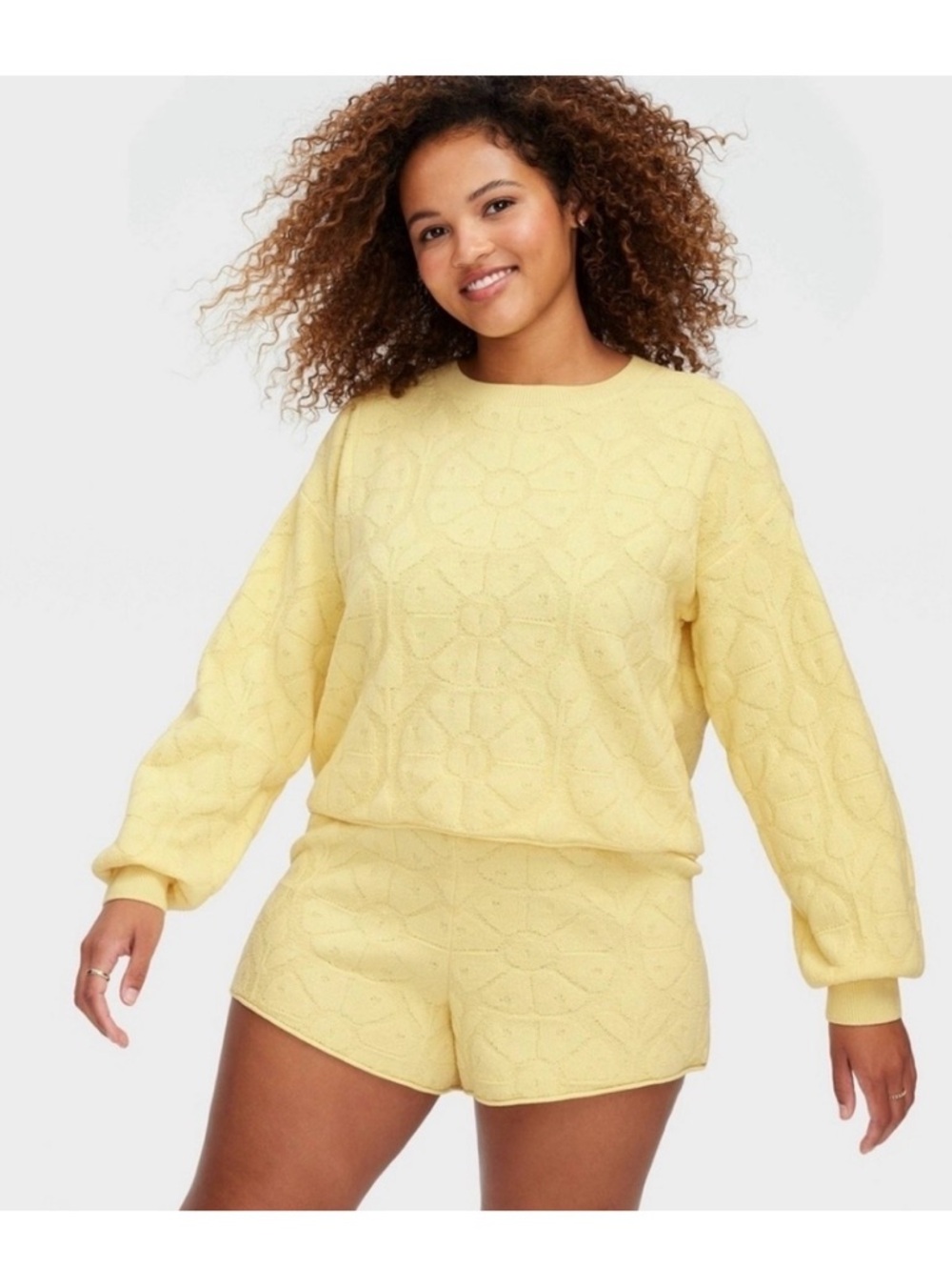 Roller Rabbit X Target Light Yellow Textured Crewneck Sweatshirt - Picture 3 of 3